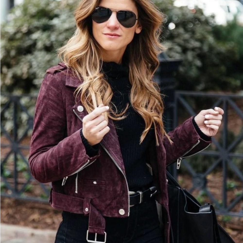 Blank NYC Suede Moto jacket in wine, size small